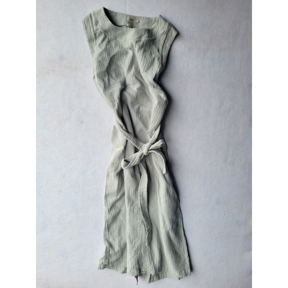 Faherty Cloud Cotton Midi Dress Sage Green Organic Gauze Sleeveless Belted Med - Picture 1 of 6